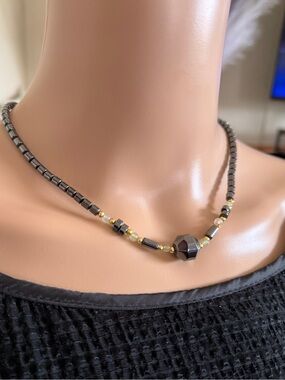 💚$10 or 3 for $25💚Handcrafted Hematite and Gold Accent Bead Necklace